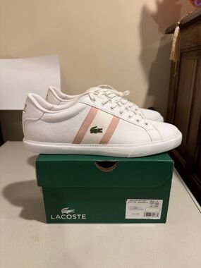 Lacoste White Leather Sneakers with Blush Stripes